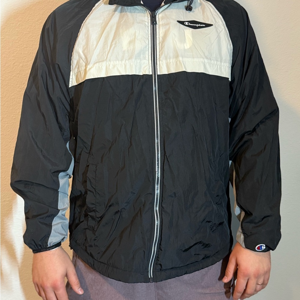Champion Men's Black and White Windbreaker